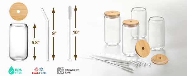Drinking Glasses with Bamboo lids &Glass Straws - 图片 6