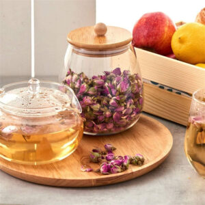 Round Clear Glass Storage Jars with bamboo lid