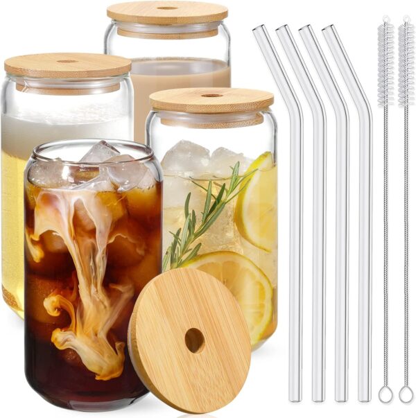 Drinking Glasses with Bamboo lids &Glass Straws - 图片 3
