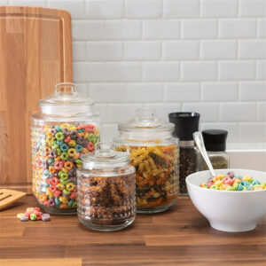 Chic Beaded Canister Set 3-Piece with Airtight Glass Lids for Kitchen