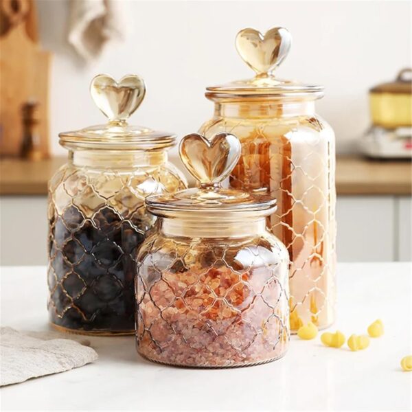 Amber Heart Glass Canister