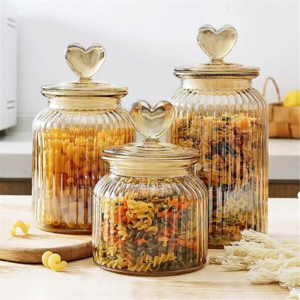Amber Heart Glass food jar