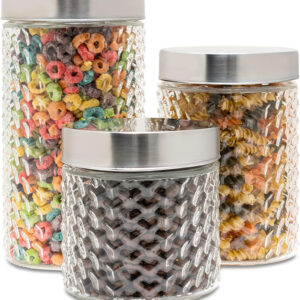 Weaving Pattern Round Glass Jar with Metal Lids Include an Airtight Seal for Keeping Cookies, Coffee, Flour, Sugar, Rice & Other Dry Foods Super Fresh