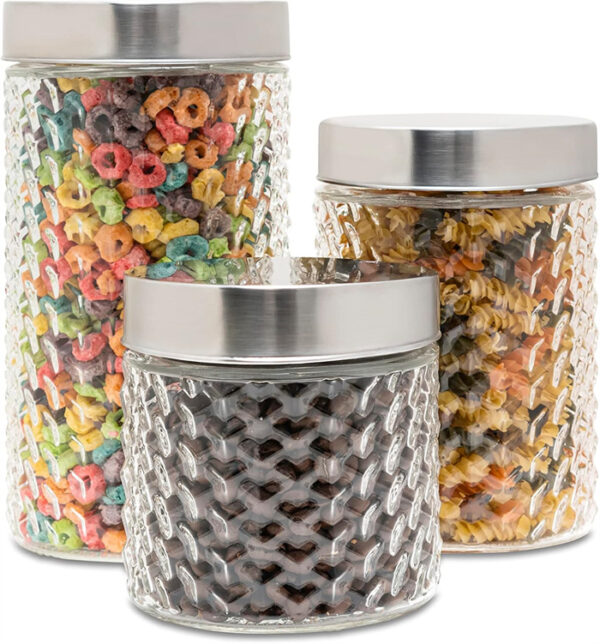 Weaving Pattern Round Glass Jar with Metal Lids Include an Airtight Seal for Keeping Cookies, Coffee, Flour, Sugar, Rice & Other Dry Foods Super Fresh