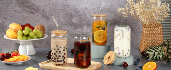 Drinking Glasses with Bamboo lids &Glass Straws - 图片 2