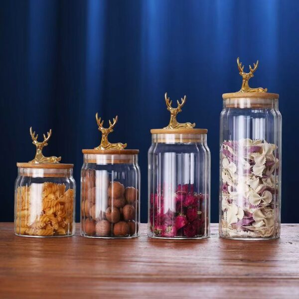 glass jar with deer design lids