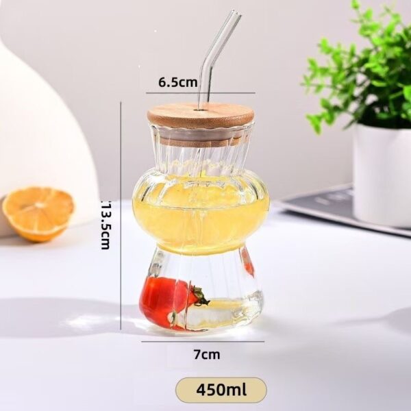 glass cup with bamboo lid and glass straw