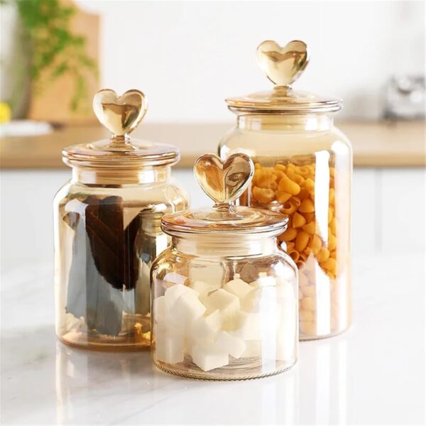 glass food storage with heart lid