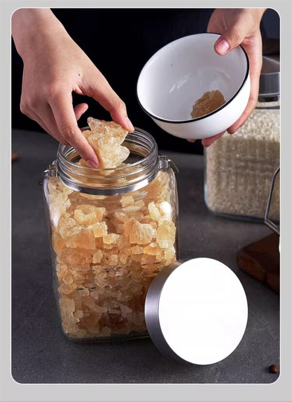 Diamond Pattern Glass Jar with Handle - 图片 6
